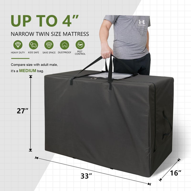 Cuddly Nest Folding Mattress Storage Bag - Heavy Duty Carry Case for Tri-Fold Guest Bed (Fits 4" NARROW TWIN & COT Mattress,Black) - Image 3